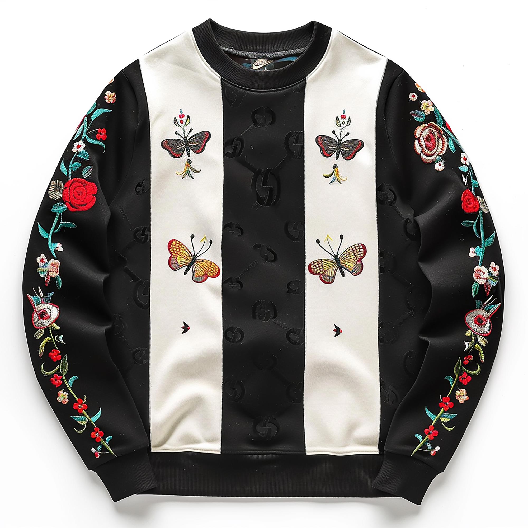 Sample embroidered jacket sleeve with geometric motif
